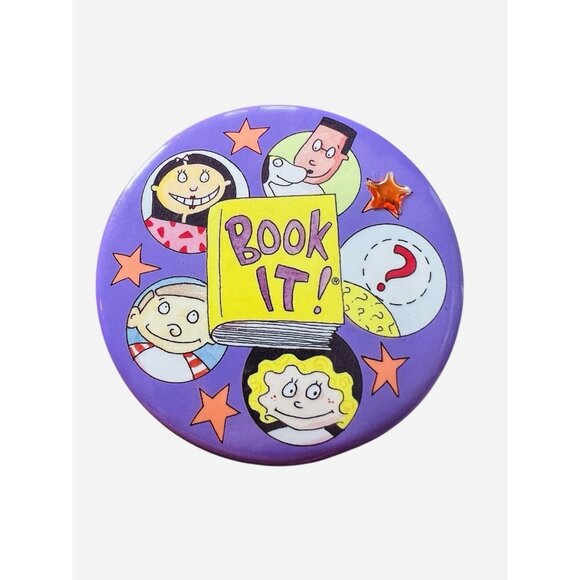 Book It! Pinback Button Pin Pizza Hut 1993 Vintage 3" - Picture 1 of 3